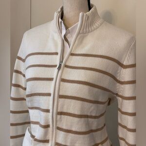 Appleseed's Summer White and Tan Striped Zipper Cardigan/Jacket